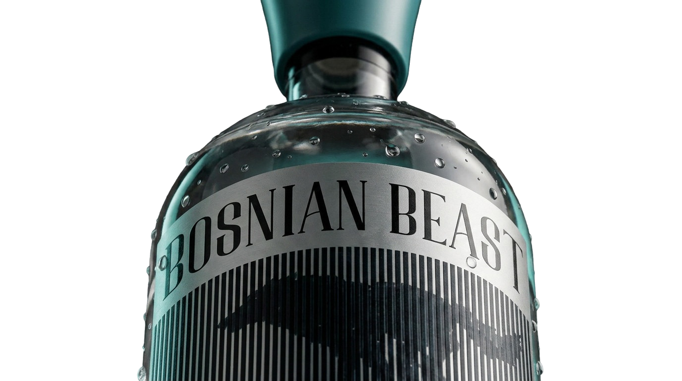 Bosnian Beast engraved label, beaded with condensation